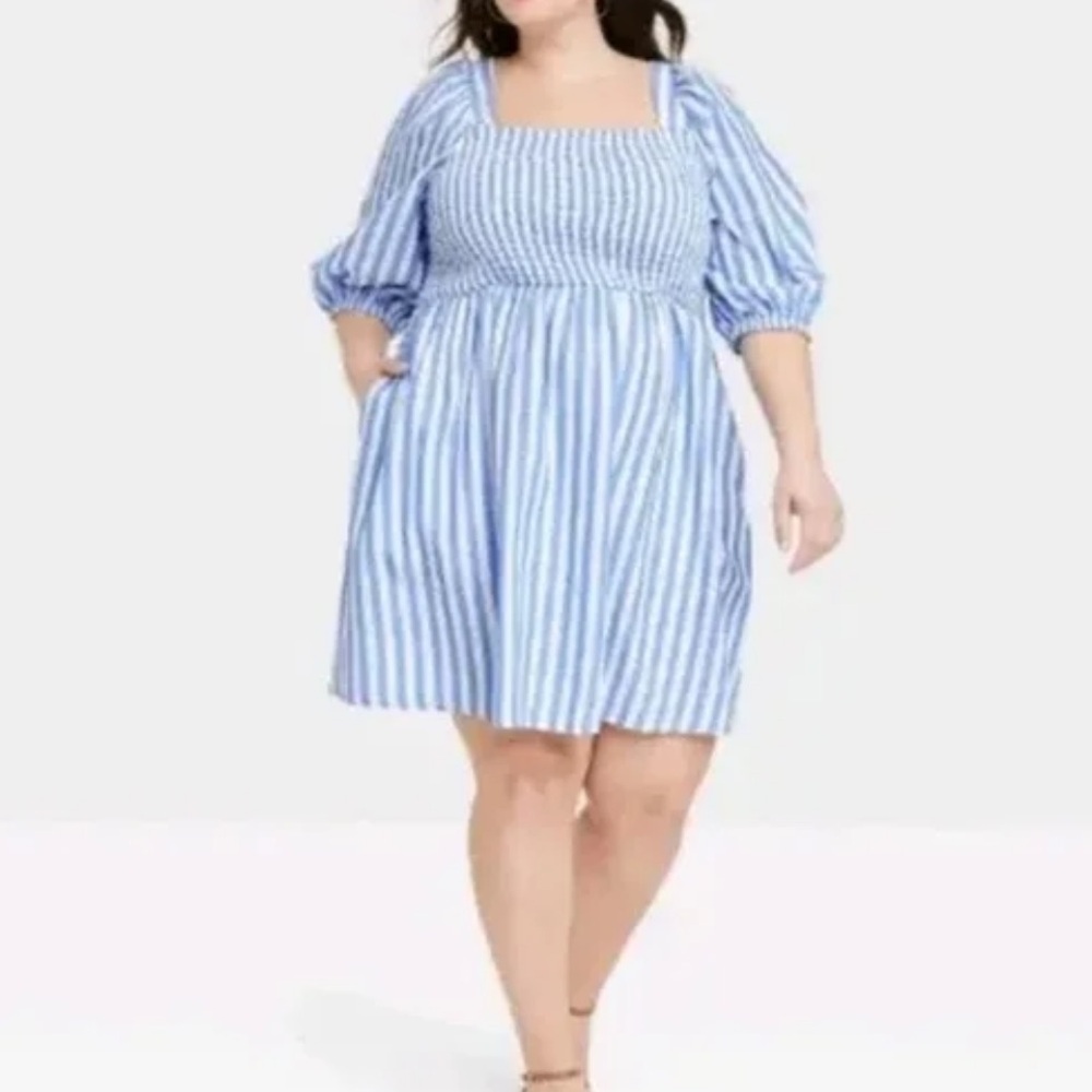 Ava & Vic woman’s striped Long balloon Sleeve plus Dress size 1X